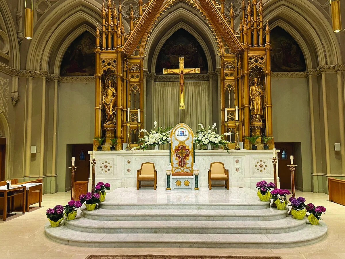 Custom Cathedra with Coat of Arms located at the Cathedral of Saints Peter and Paul in Providence, RI
