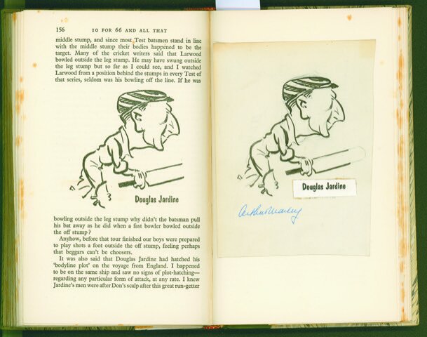 Lot 1205 –
'10 for 66 and all that'. Arthur Mailey. London 1958. A unique copy of Mailey's autobiography. The book which is profusely illustrated with Mailey printed cartoons of players and situations as published has in addition thirty-one of Mail