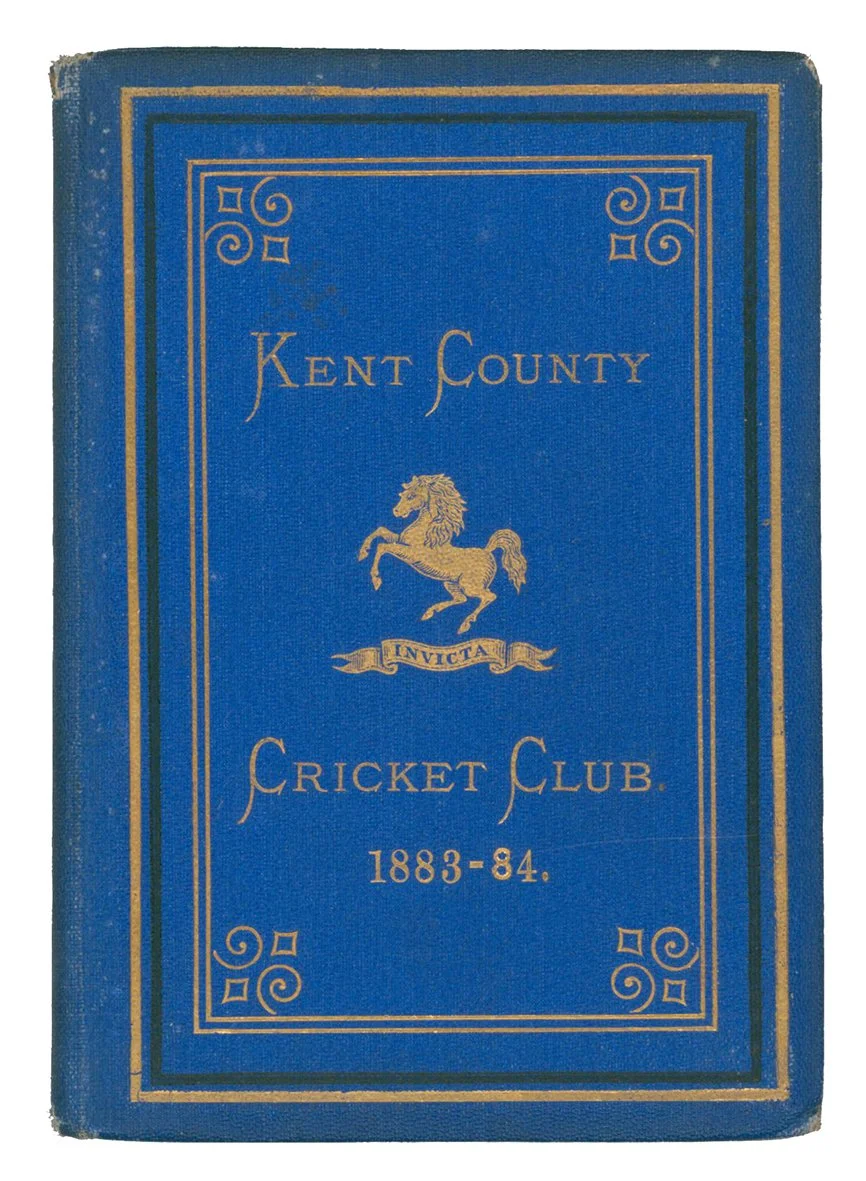 Lot 1343

Kent County Cricket Club Annual 1883-1884. Hardback 'blue book'. Original decorative boards. Gilt titles and to all page edges with gilt Kent emblem to centre. Printed by Cross & Jackman, 'The Canterbury Press' 1884. Rare seventh issue of t