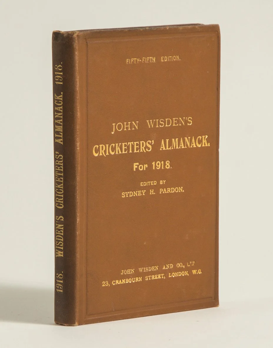 Lot 1457

Wisden Cricketers’ Almanack 1918. 55th edition. Original hardback. Very good condition throughout. A rare wartime hardback edition with gilt titles to front board and spine very bright.

Estimate £1500/2500