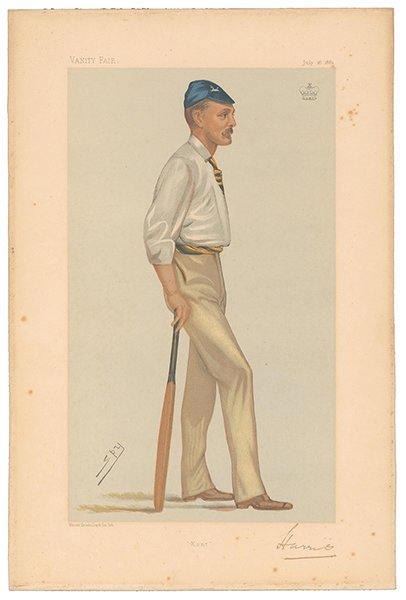 Lot 457
Lord Harris. Kent & England 1870-1911. 'Kent'. Signed Vanity Fair colour chromolithograph of Harris. ‘Kent’. 16th July 1881 by SPY. Nicely signed by Harris in black ink to lower border. Rare in this signed form.
Hammer £150