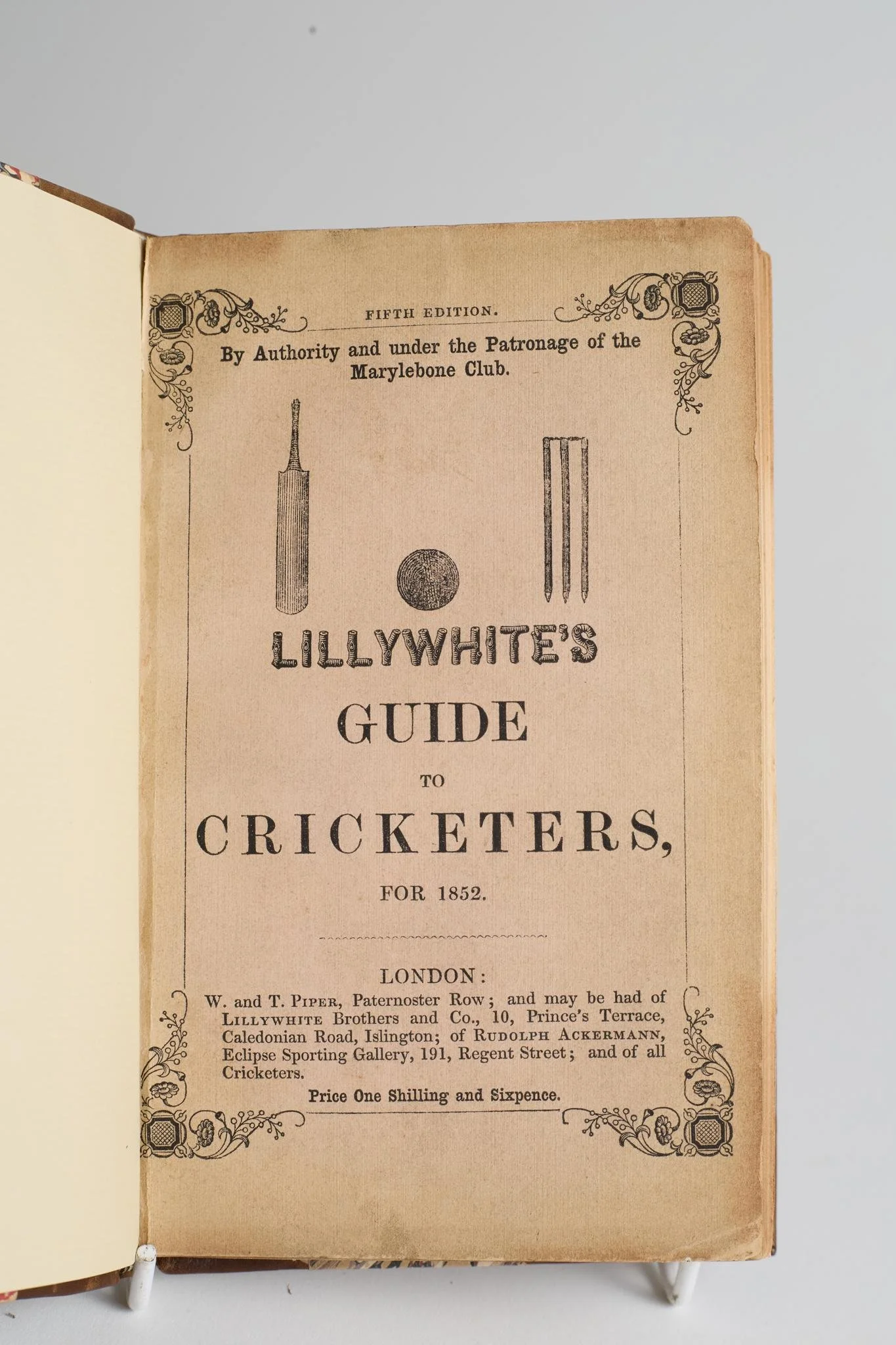 Lot 1214
'The Guide to Cricketers containing full directions for playing the noble and manly game of Cricket.' London 1852. 5th Edition. 8vo. Collected and edited by Frederick Lillywhite. Published by W.&T. Piper of London. Printed by W.H. Crockford