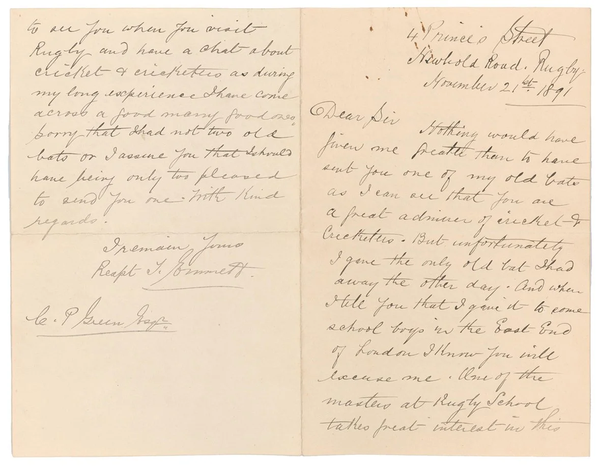 Lot 33

Thomas 'Tom' Emmett. Yorkshire & England 1866-1888. Rare four page folding letter with excellent cricket content from Emmett to the collector, Charles Pratt Green, dated 21st November 1891 with original envelope. Emmett is replying to a reque