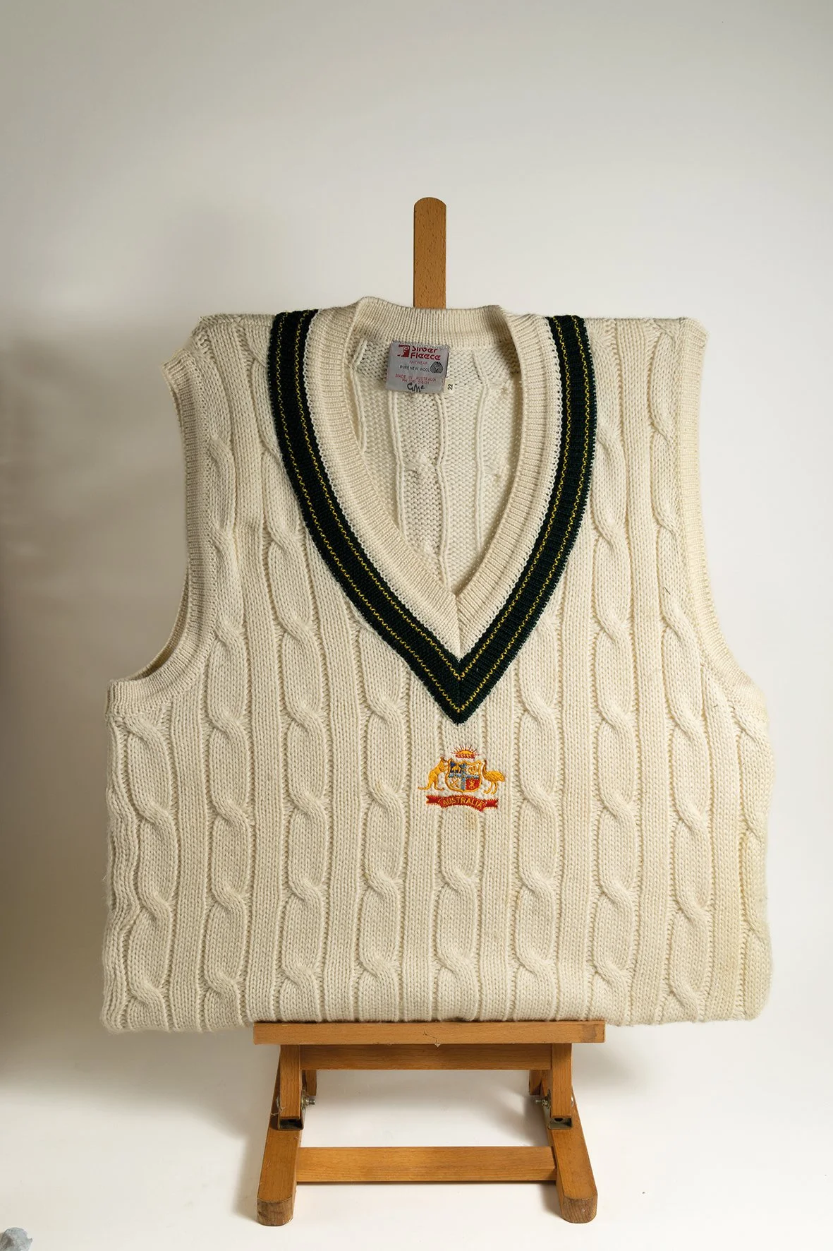 Lot 1059

Glenn McGrath. New South Wales & Australia 1992-2008. Australian sleeveless Test sweater worn by McGrath in the England v Australia 'Ashes' series played in England of the summer of 1997. The white sweater, by 'Silver Fleece of Australia', 