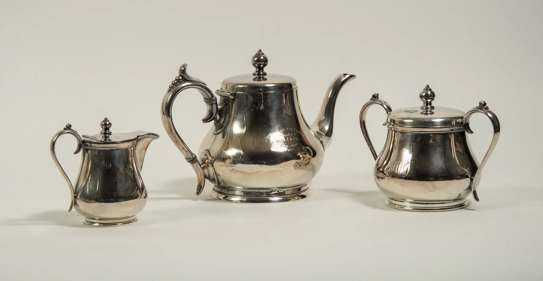 Lot 476

Maurice William Tate. Sussex & England 1912-1937. E.P.B.M. silver plated tea set, comprising of a teapot, sugar bowl and milk jug. Engraved to the teapot is the following inscription 'Johnnie Walker Trophy. Presented to M.W. Tate, Adelaide 1