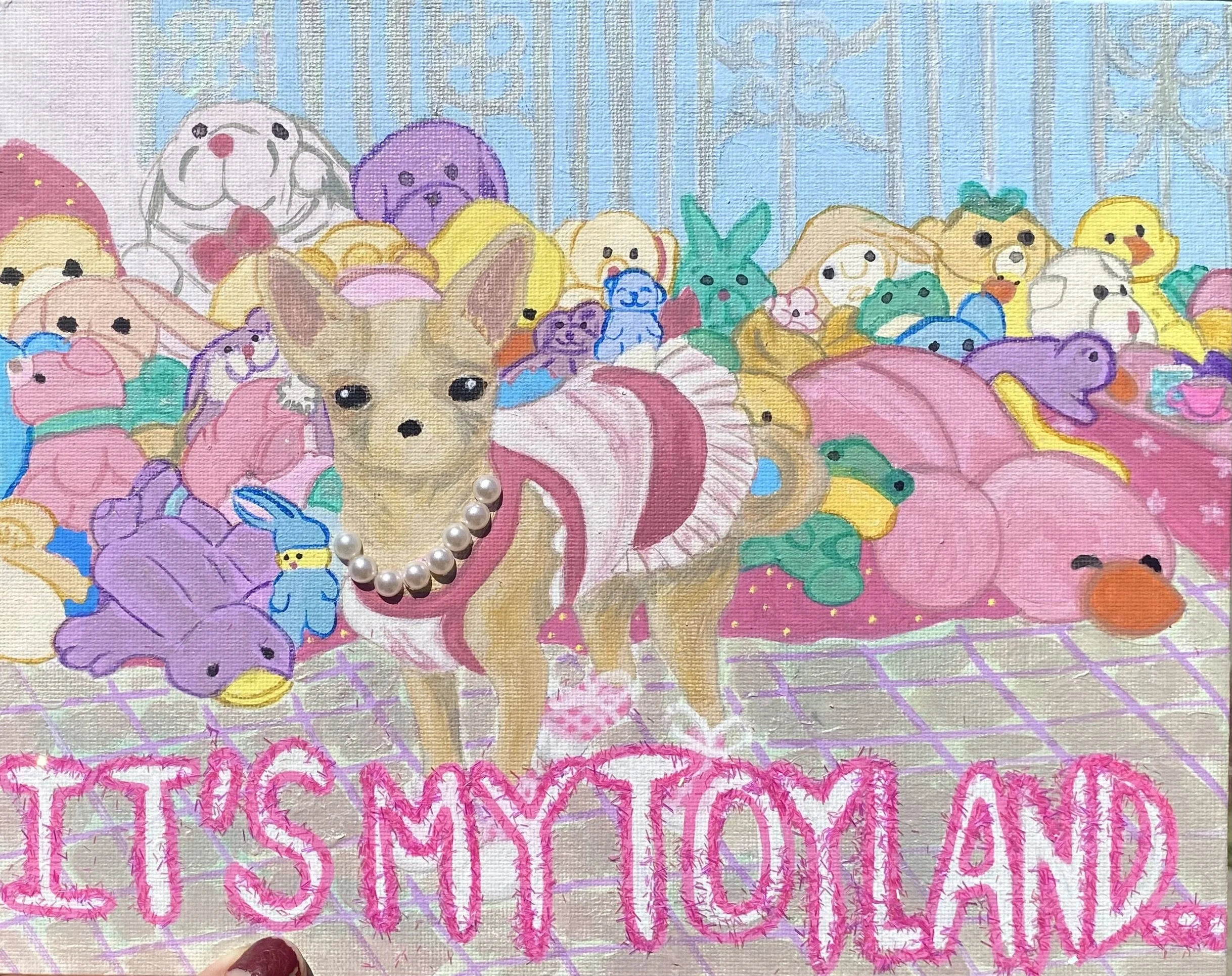 It's My Toyland... (2026) Acrylic, glitter, pearls on canvas