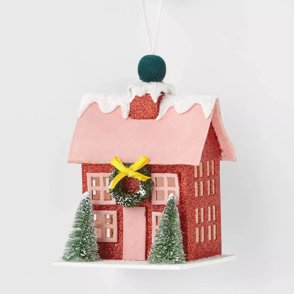Paper Sparkle A-Frame House Christmas Tree Ornament Pink - Wondershop.png