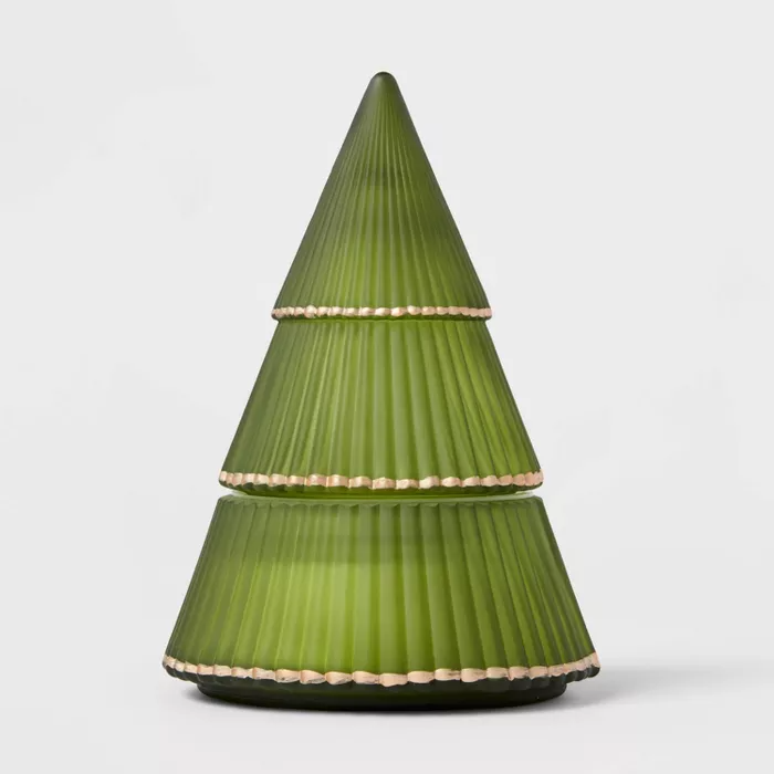2pc Forest Fir Figural Tree Green with Gold Rim Candle - Threshold.png