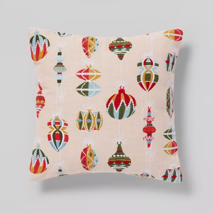 Embroidered Ornament Square Christmas Throw Pillow Blush - Threshold.png