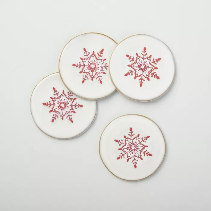 Festive Snowflake Stoneware Coaster Set Light Gray_Red - Hearth & Hand with Magnolia.png