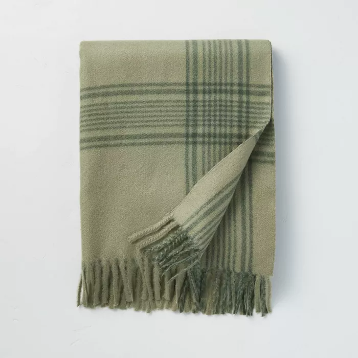 Open Plaid Fringe Throw Blanket Tonal Green - Hearth & Hand with Magnolia.png