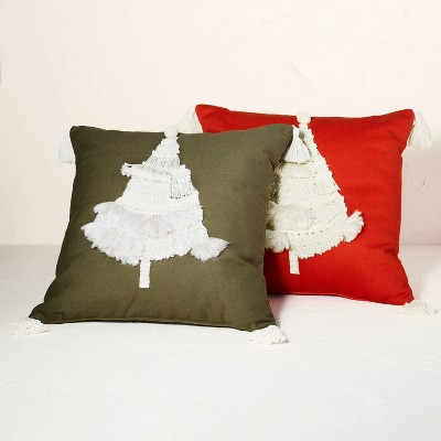 Fringed Christmas Tree with Pom-Poms Square Throw Pillow - Opalhouse™ designed with Jungalow™.png