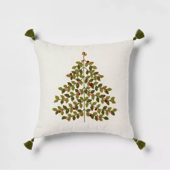 Tree Embroidered Square Christmas Throw Pillow Green - Threshold.png