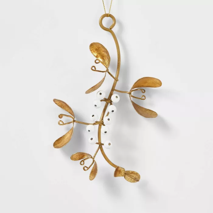 Metal Spring Leaves and Berries Christmas Tree Ornament Gold - Wondershop.png
