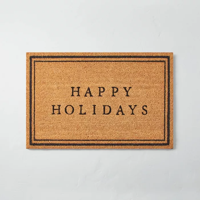 Happy Holidays Bordered Coir Doormat Tan_Black - Hearth & Hand™ with Magnolia.png