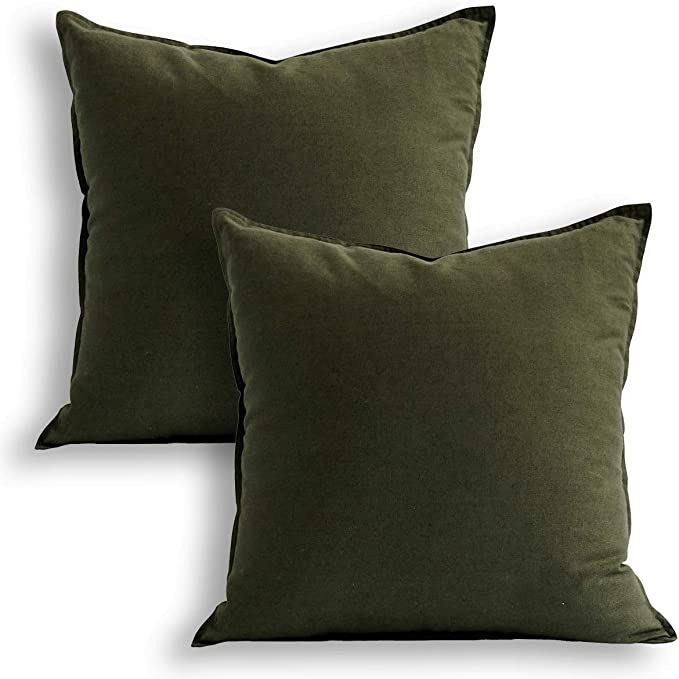Jeanerlor Set of 2 20_x20_ Pillowcase Cousion Cover Decor Cotton Linen with Unique Design to Embellish Balcony_Reception,(50 x 50cm), Olive Green.png