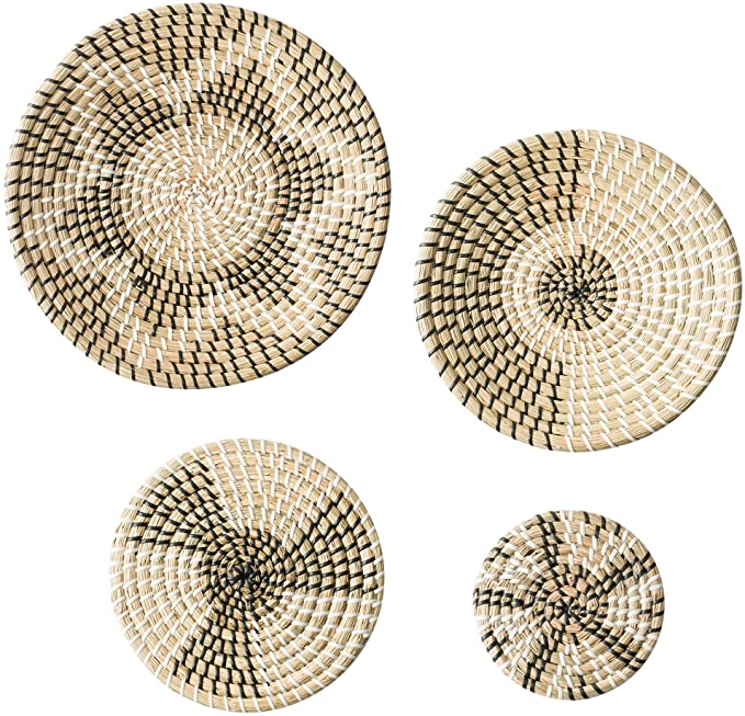 CUGUGRDS Natural Wicker Wall Basket Decor Set of 4- Handmade Seagrass Woven Wall Hanging Baskets, Flat Round Boho Wall baskets for Home Bedroom, Kitchen, Living Room, Unique Wall Art.png