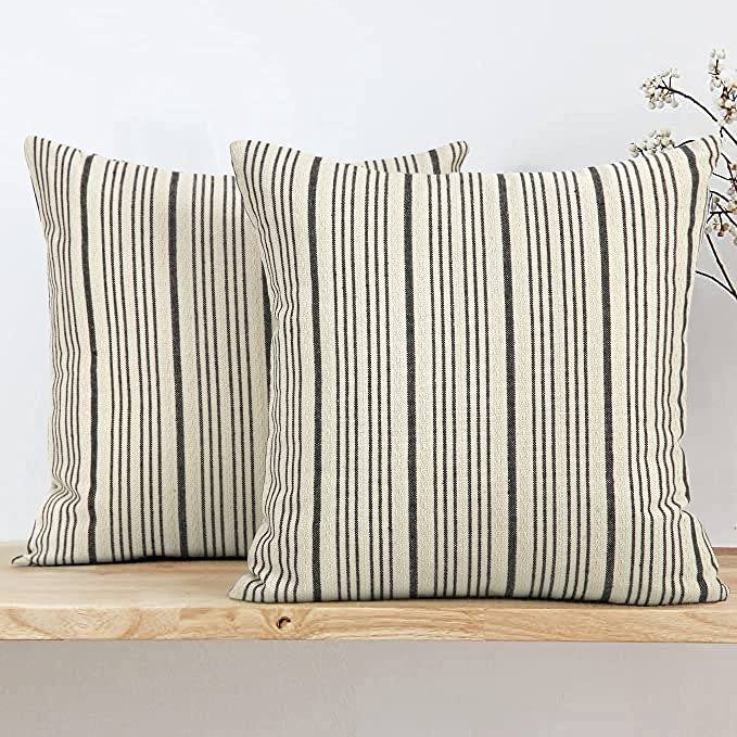 JASEN Farmhouse Striped Pillow Covers 18x18 inch Set of 2 Black and Beige Textured Linen Decoration Square Cushion Covers for Couch Chair Bedroom.png