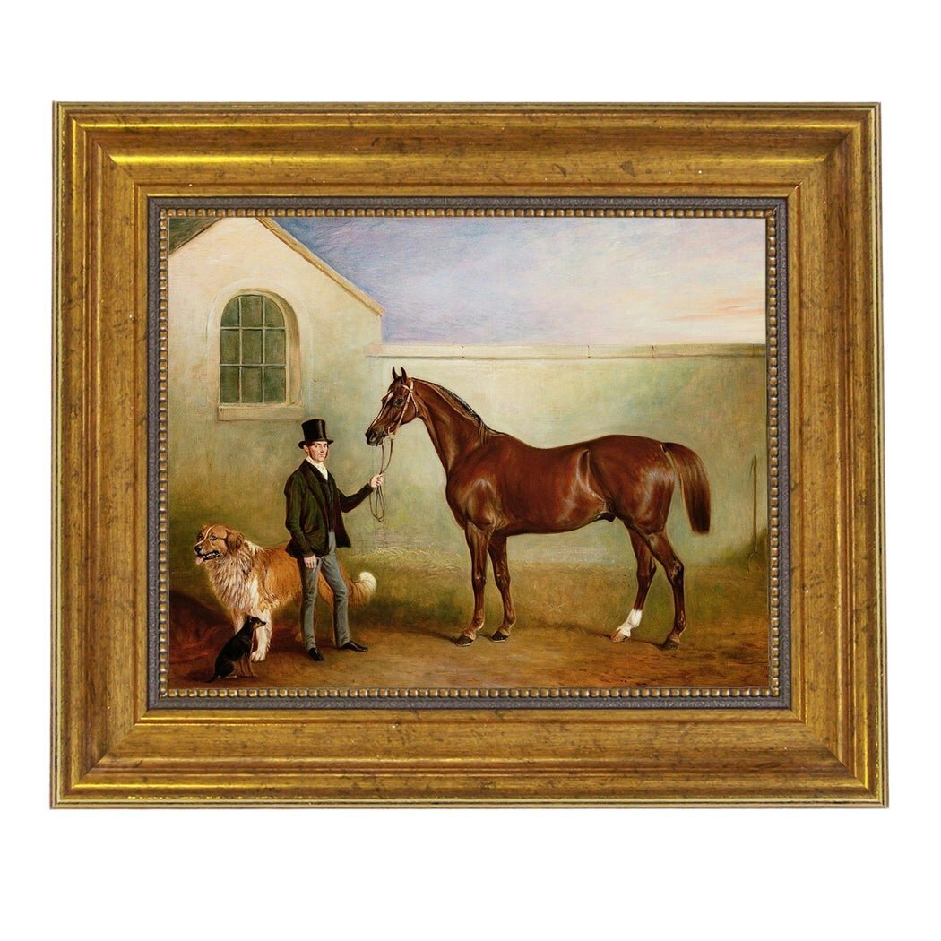 ashton-being-held-framed-oil-painting-print-of-horse-on-canvas-in-antiqued-gold-frame-3503.jpeg