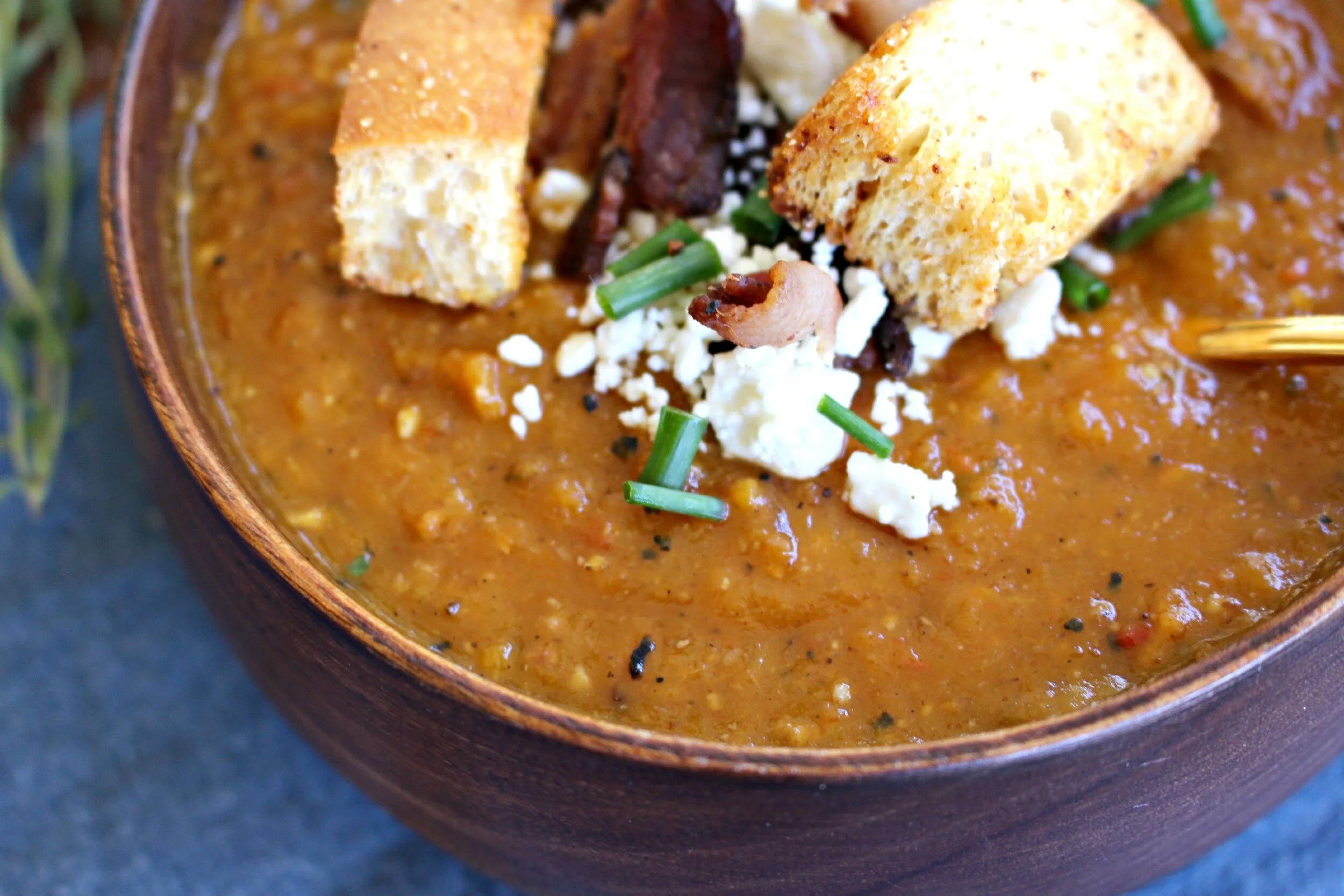 Roasted Butternut Squash, Red Pepper, + Bacon Soup — Gathered Living