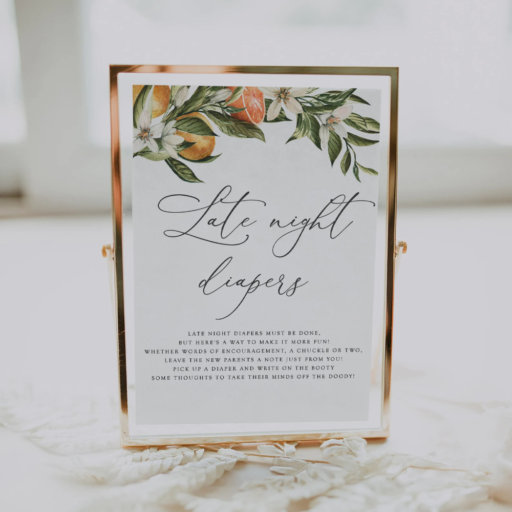 Late Night Diapers Sign, Vintage Clementine and Greenery, Orange, Little Cutie, Main Squeeze, Printable Instant Download #AP7_Sign.png