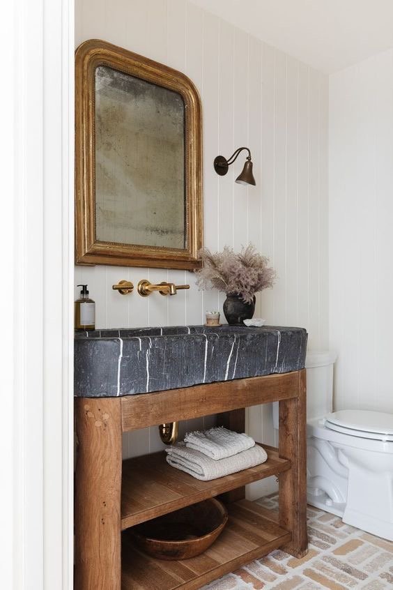  I love this sconce/mirror combo and the darker countertops. It’s going to be a hard decision between the dark and lighter marble countertops because I love them both! 
