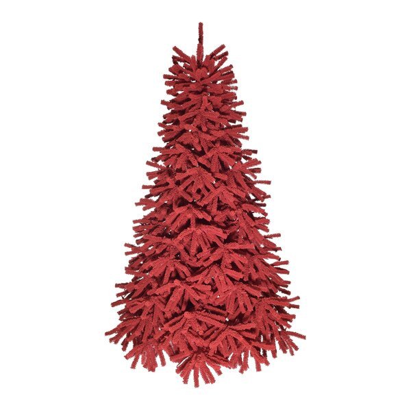 5' Pre-lit Red Flocked Jack Pine Christmas Tree, 702 Tips, UL 450 Red Lit, BM5 Stand