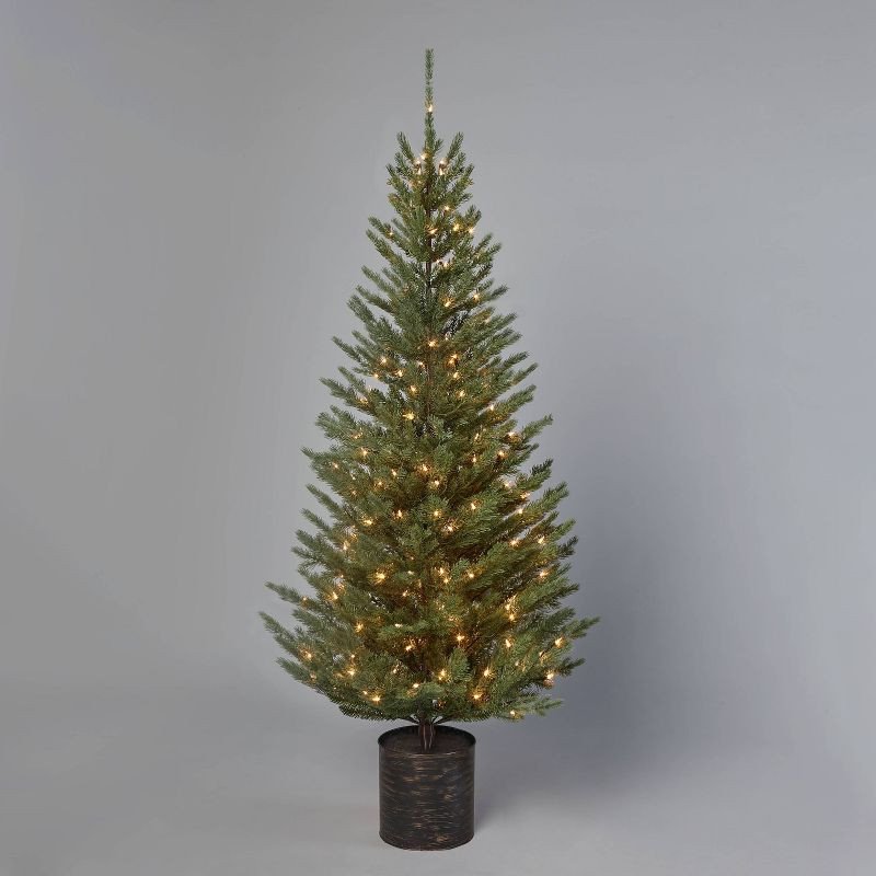 HIGH COMMISSIONADD TO FAVORITES 6&amp;#39; Pre-Lit Indexed Balsam Fir Potted Artificial Christmas Tree Clear Lights - 