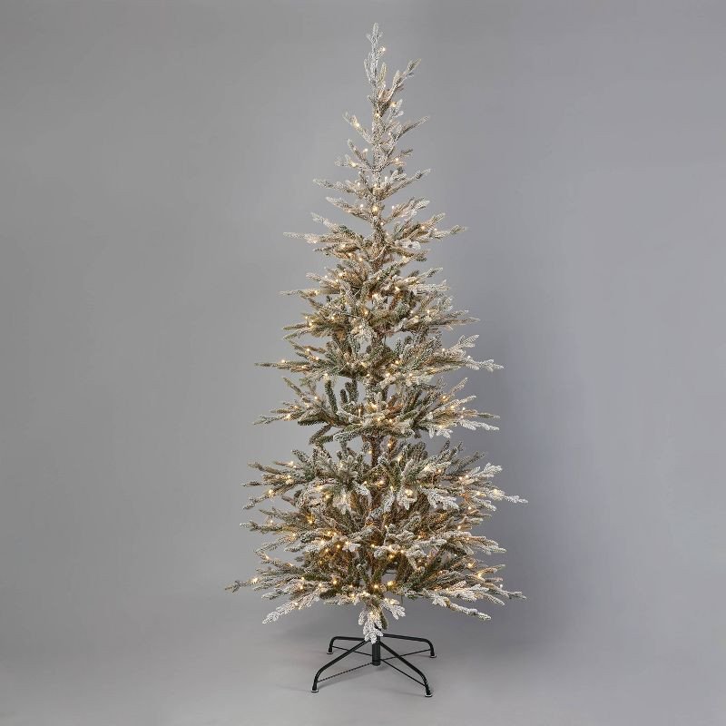 7.5&amp;#39; Pre-Lit LED Slim Flocked Balsam Fir Artificial Christmas Tree Warm White Lights -