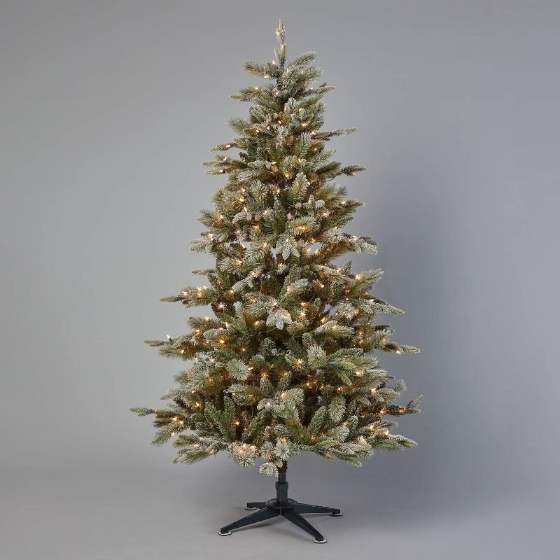 Pre-Lit Indexed Flocked Glittered Balsam Fir Artificial Christmas Tree Clear Light