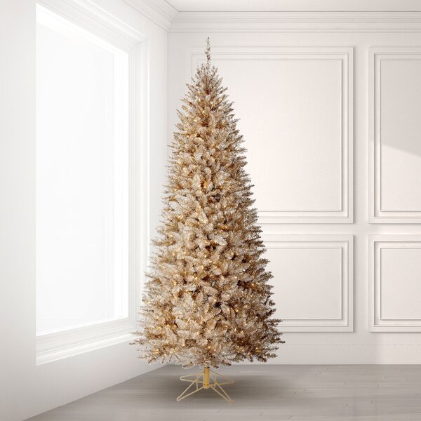 7'6" H Champagne Realistic Artificial Fir Christmas Tree with 750 LED Lights and Flower
