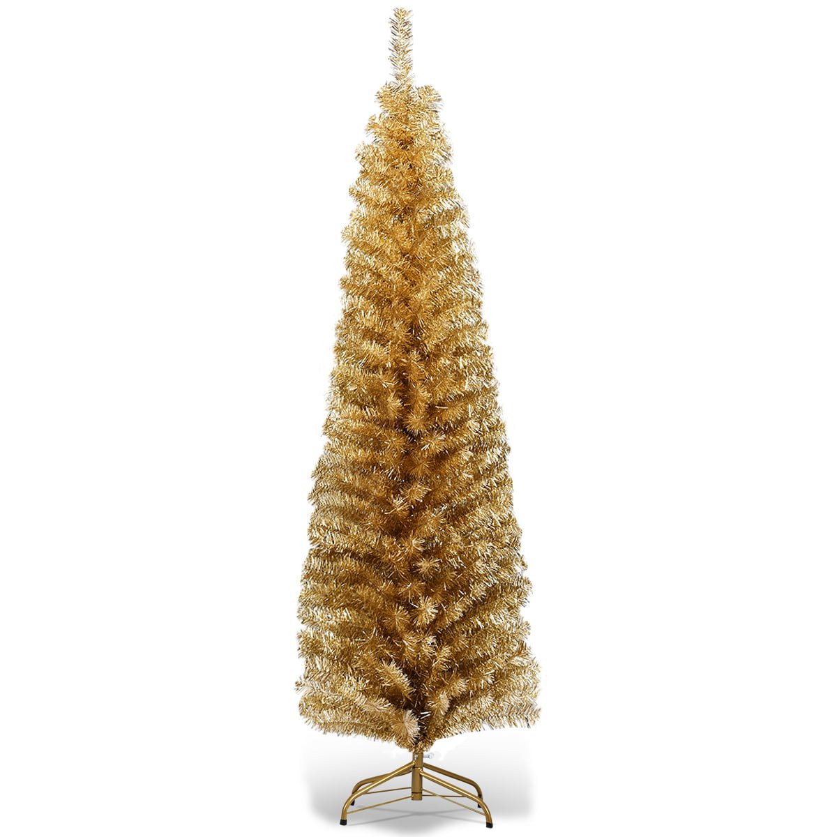 Costway 6FT Champagne Gold Tinsel Tree Slim Pencil Christmas Tree - Walmart.com