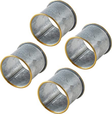 SARO LIFESTYLE Galvanized Napkin Rings With Gold Rim (Set of 4), Silver