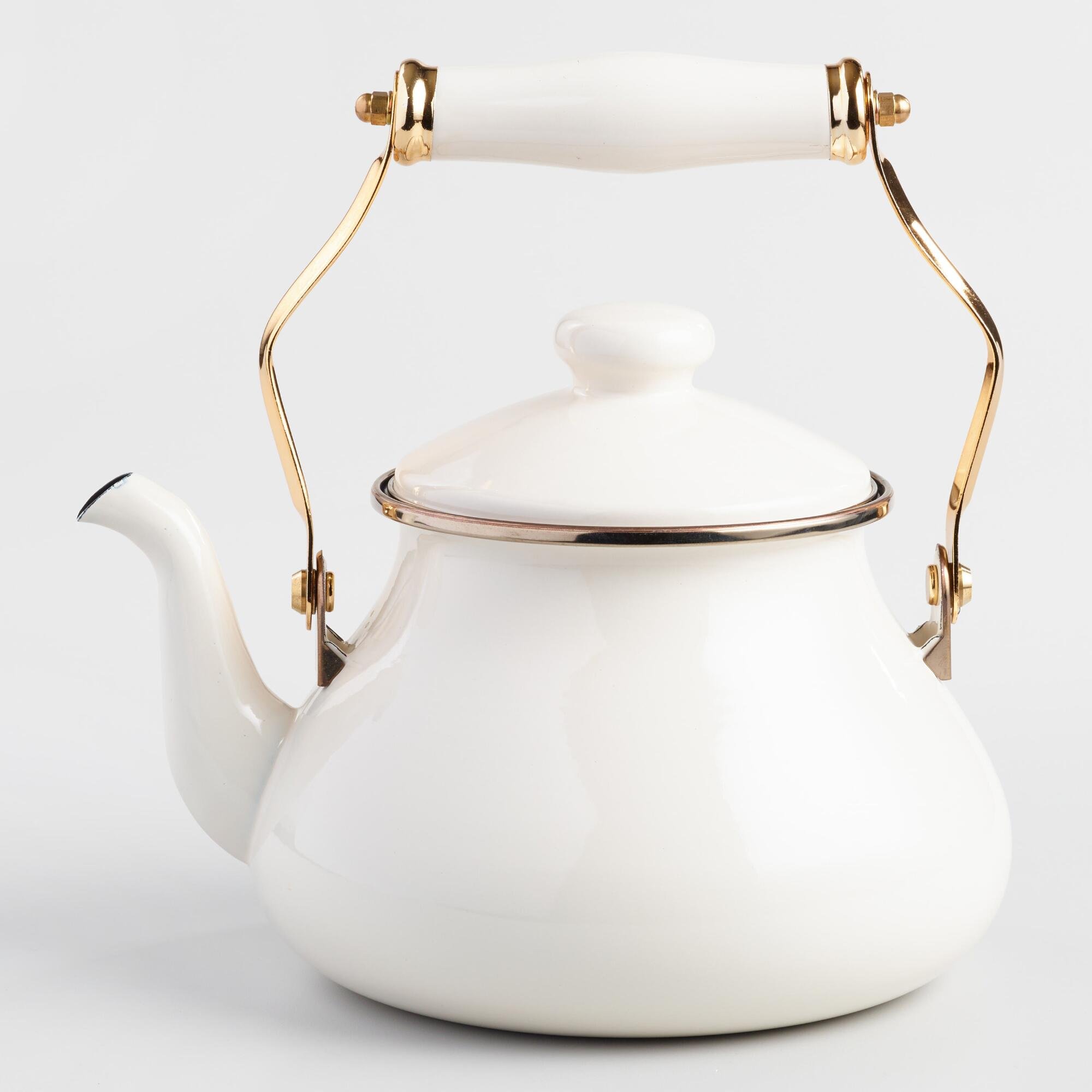 Ivory Enamel Tea Kettle: White - Metal by World Market