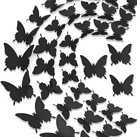 Ryangic 3D Butterfly Wall Decor 48pcs Black Polished Butterflies Wall Stickers 3 Sizes Durable Butterfly Wall Decals DIY Butterfly Wall Decorations Wall Art for Bedroom Living Room Home Party (Black)