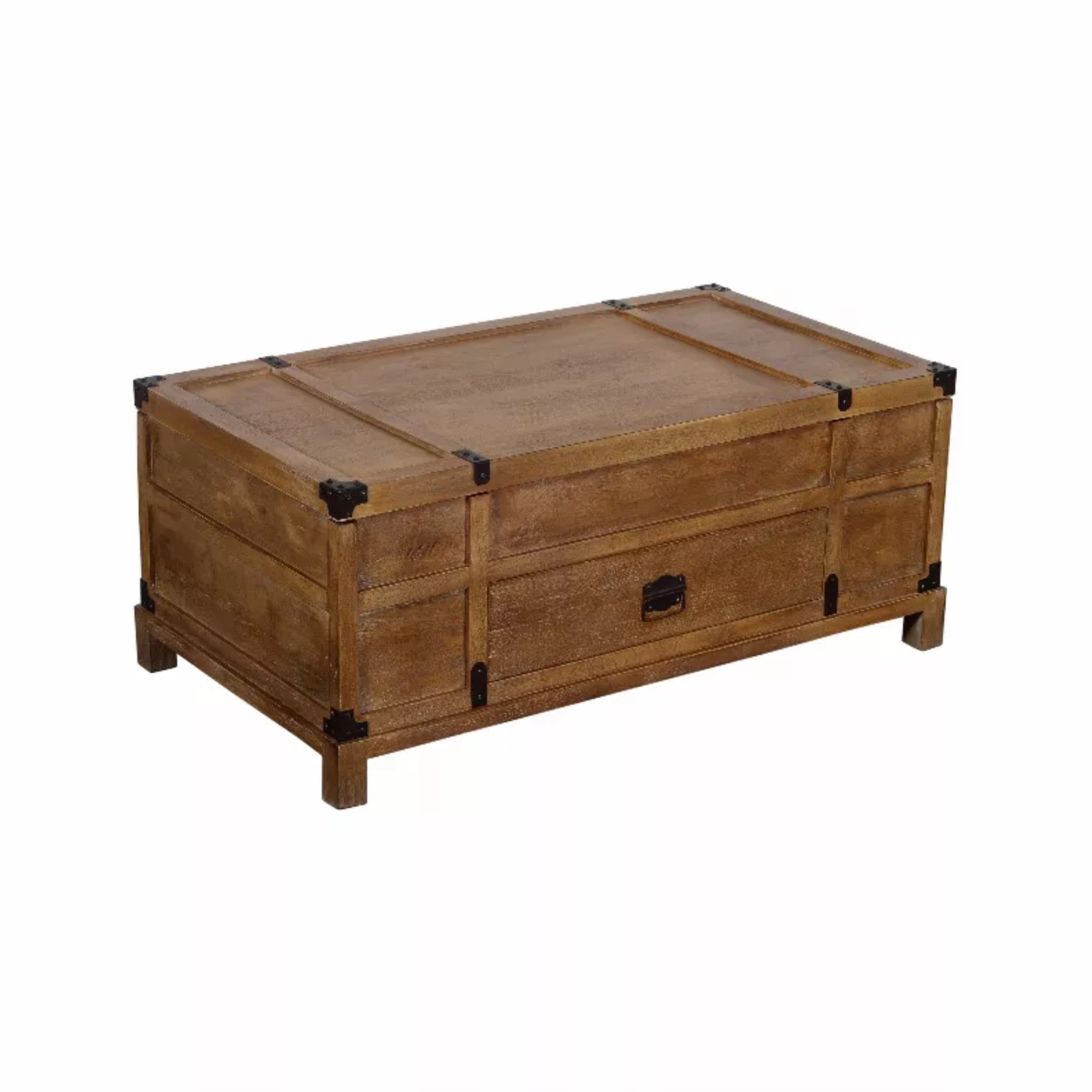 Rustic Single Drawer Mango Wood Coffee Table with Lift Top Storage &amp; Compartments, Brown