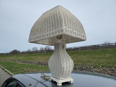 RARE Vintage White Wicker Rattan Lamp w/ Matching Shade 27" serial numbers | eBay