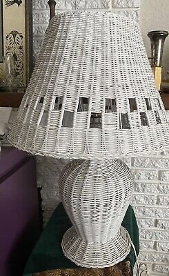 Vintage 1970s White Wicker / Rattan Table Lamp With Wicker Shade | eBay