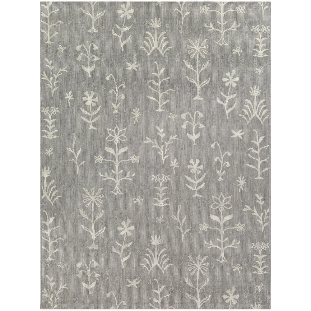 Rosemary Floral Botanical Indoor/Outdoor Area Rug - 5'3" x 7' - Taupe