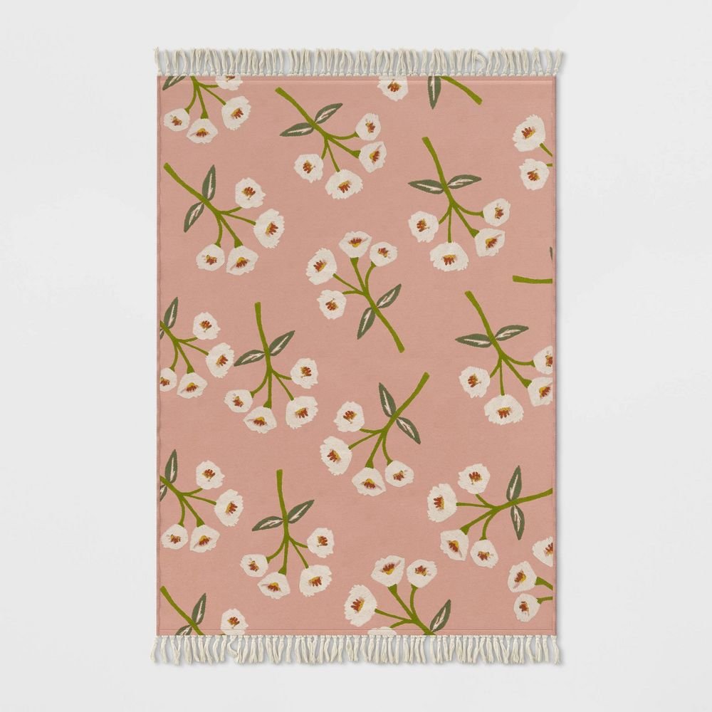 5' x 7' Fringed Outdoor Rug Floral Blush - Opalhouse™