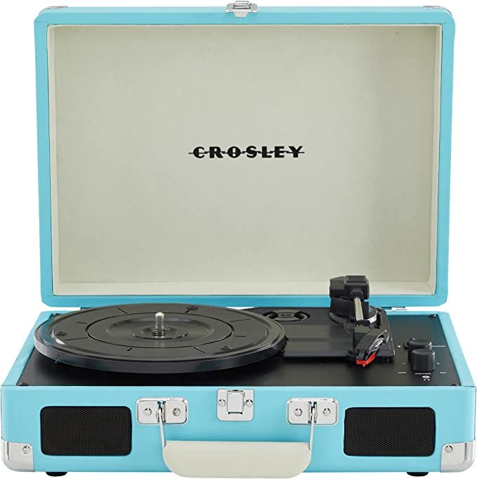 Crosley CR8005F-TU Cruiser Plus Vintage 3-Speed Bluetooth in/Out Suitcase Turntable, Turquoise/Wh...