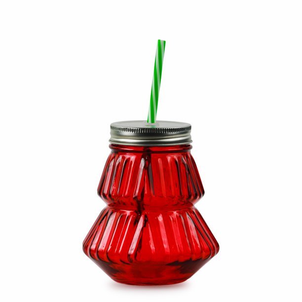 Holiday Time 24 Oz Red Glass Christmas Tree Beverage Sipper