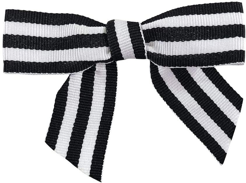 Black &amp; White Striped Pre-Tied Bows - 3" Wide, Set of 12, Grosgrain Ribbon, Christmas, Gift Baske...