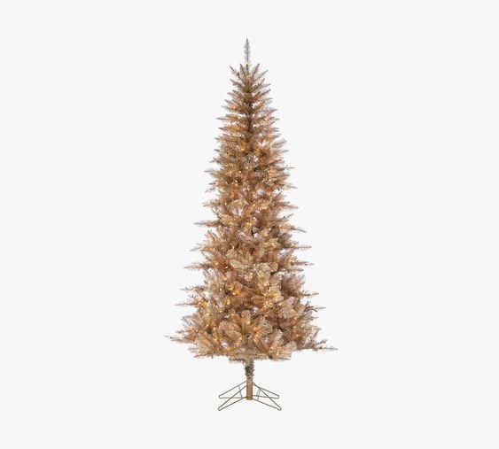 Pre-Lit Tuscany Tinsel Faux Christmas Tree, 7.5', Rose Gold