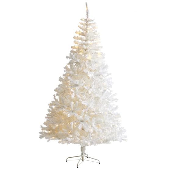 7ft. Pre-Lit White Artificial Christmas Tree, Clear LED Lights