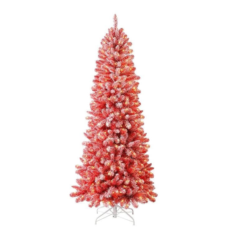 Home Heritage Anson 7 Ft Slim Pine Prelit Flocked Artificial Christmas Tree, Red - 28.7 (Copy)