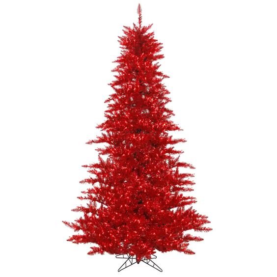 3ft. Pre-Lit Red Tinsel Fir Artificial Christmas Tree, Red Lights