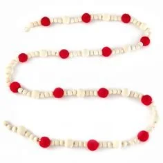 Holiday Time Natural Wood Bead and Red Felt Ball Garland, 6' - Walmart.com