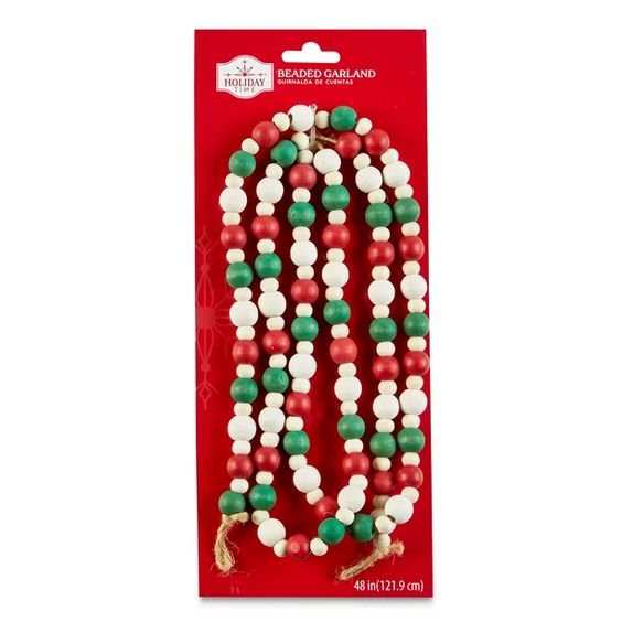 Holiday Time Red, Cream, and Green Wood Bead Garland, 48" - Walmart.com