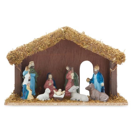 Holiday Time 11-Piece Porcelain Nativity Scene with Wooden Stable - Walmart.com